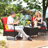 3 Pcs Patio Conversation Rattan Furniture Set with Glass Top Coffee Table and Cushions-Red - Gallery View 1 of 10