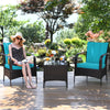 3 Pcs Patio Conversation Rattan Furniture Set with Glass Top Coffee Table and Cushions-Turquoise - Gallery View 1 of 11