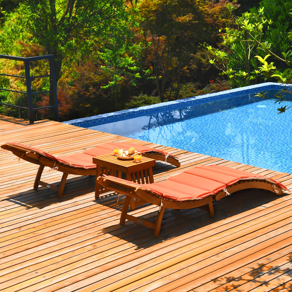 Costway Eucalyptus Wood Lounge Chair Set with Foldable Side Table New