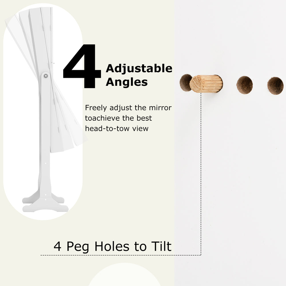 Freestanding jewelry cabinet with a full-length mirror, featuring 4 adjustable angles and LED lights for easy viewing.