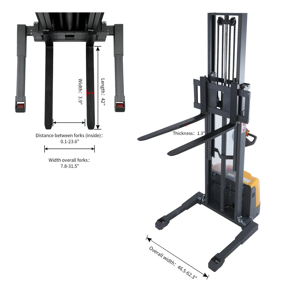 Apollolift A-3047 Full Electric Walkie Stacker w/ Straddle Legs 3,300 Lbs Cap. 118" Lifting New