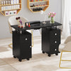 Manicure table featuring a large cabinet and four drawers, designed for efficient organization and easy access during.