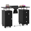 Manicure table in black with electric dust collector, 3 drawers, and rolling wheels for a tidy workspace.