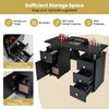 Manicure table with electric dust collector, 4 drawers, and large cabinet for organized nail tool storage in black.