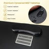 Close-up of the black MDF tabletop with a wrist rest, showcasing its acetone-resistant and waterproof features.