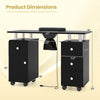 Manicure table with electric dust collector, 3 drawers, and 8 rolling wheels for easy mobility and organization.