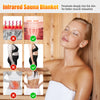 Infrared sauna blanket in black with arm sleeves, designed for deep skin penetration and enhanced muscle relaxation.