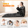 Infrared sauna blanket in black with arm sleeves, designed for home use to enhance relaxation and detoxification.