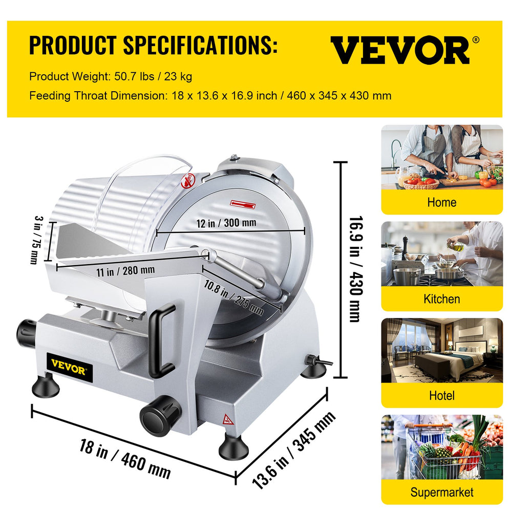 Vevor Commercial Meat Slicer Semi-Auto 420W Electric 12" Carbon Blade Silver New