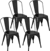Set of 4 black metal dining chairs with removable backrests, featuring a sturdy frame and stackable design for easy.