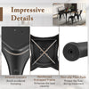Close-up of a black metal dining chair showcasing smooth corners and a reinforced X-shaped frame for enhanced support.