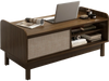 Mid-century center table in walnut with weaving sliding door, adjustable shelf, and smooth wood grain for stylish.