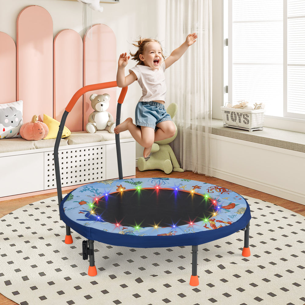 Mini Trampoline Folding Small Rebounder for Kids with Lights-Blue - Gallery View 1 of 10