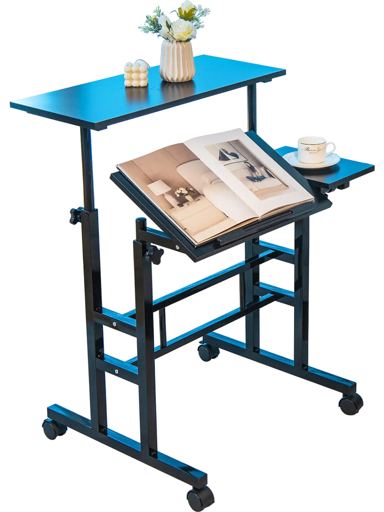 Costway Mobile Adjustable Stand-Up Computer Desk 2 Tilting Desktops Black 38794152 New