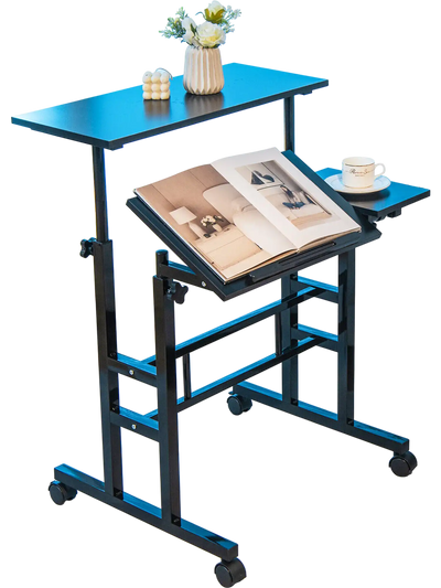 Costway Mobile Adjustable Stand-Up Computer Desk 2 Tilting Desktops Black 38794152 New
