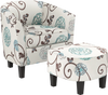 Modern accent tub chair and ottoman set with floral fabric upholstery, ideal for living room or bedroom decor.