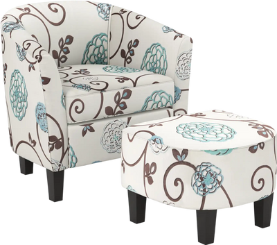 Costway Modern Fabric Upholstered Accent Tub Chair & Ottoman Set 01738564 New