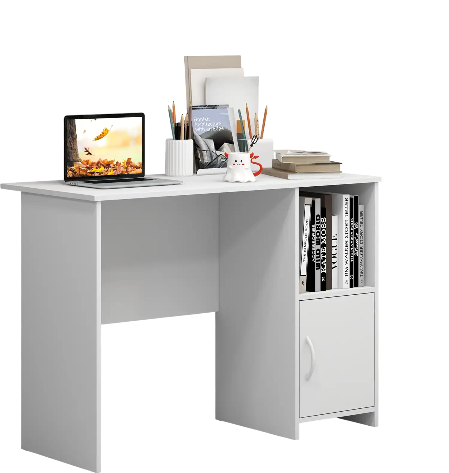 Costway Modern Computer Desk w/ Cabinet White 94526381 New