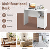 Modern white computer desk with cabinet and open shelf, ideal for study, bedroom, or office use.
