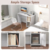 Modern white computer desk featuring an open shelf and single door cabinet for versatile storage in study or office.