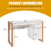 Modern white computer desk with large drawer and cabinet for ample storage, perfect for home office use.