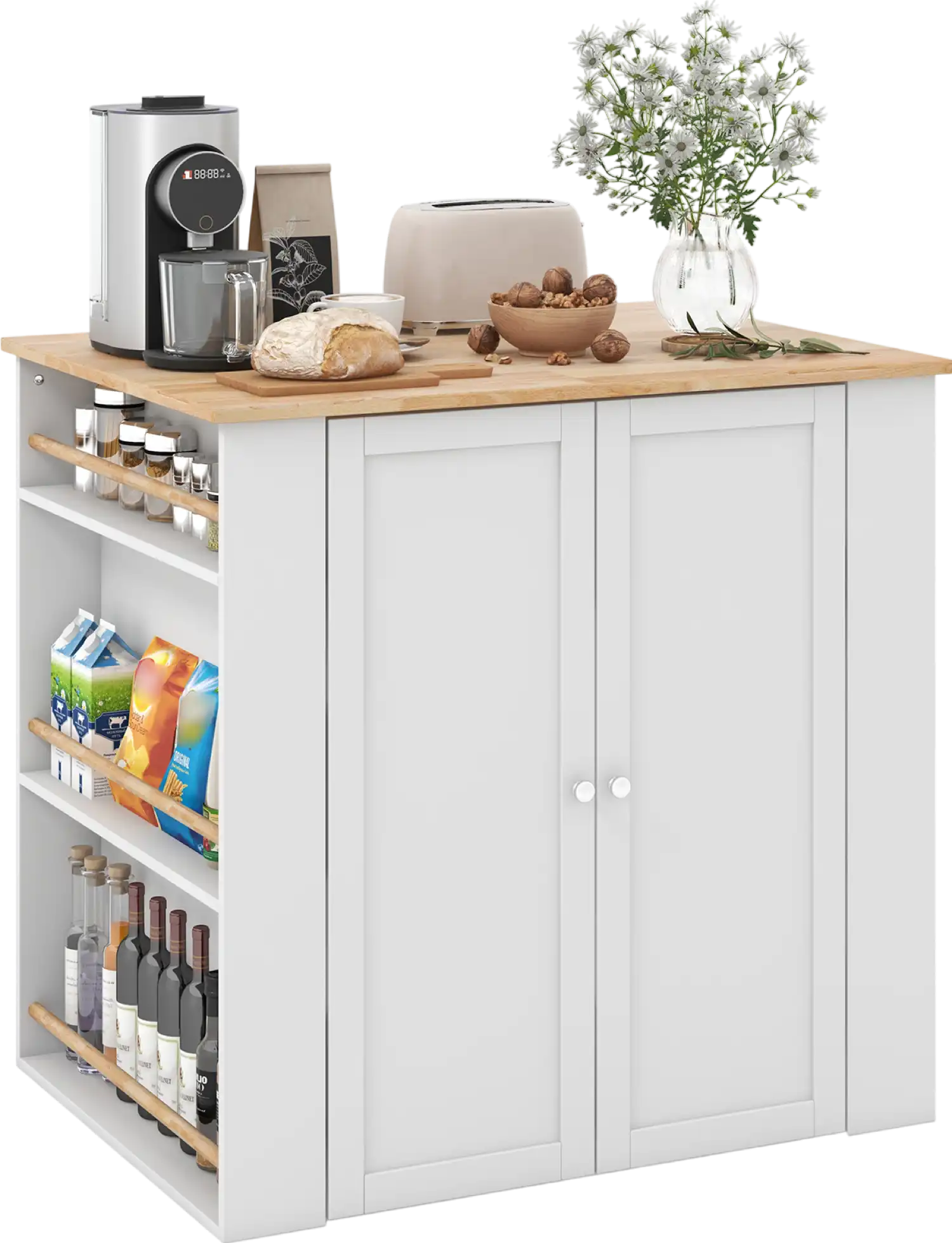 Costway Modern Kitchen Island with Rubber Wood Countertop and Storage New