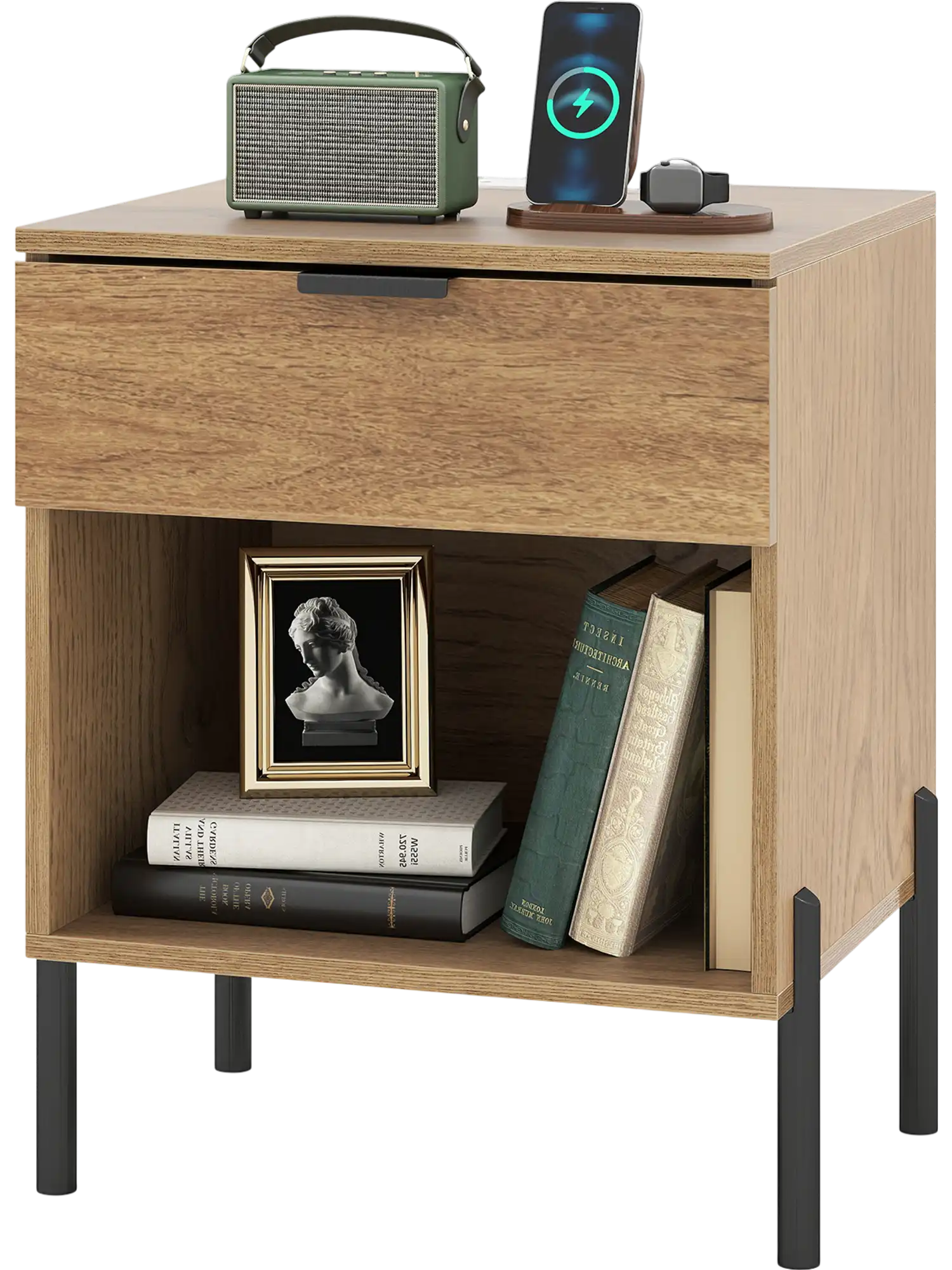 Costway Modern Nightstand Charging Station Side Table 69425173 New