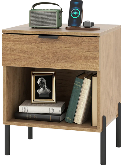 Costway Modern Nightstand Charging Station Side Table 69425173 New