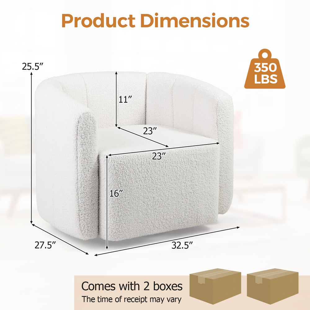 Costway Sherpa Accent Chair with Curved Backrest and Armrests 360° Swivel New