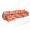 Modular L-shaped 4-seat sectional sofa in pink with reversible chaise, USB sockets, and hidden storage for versatile.