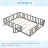 Montessori bed frame in gray with full-length guardrails, safety door, and sturdy plywood slats for children's safety.
