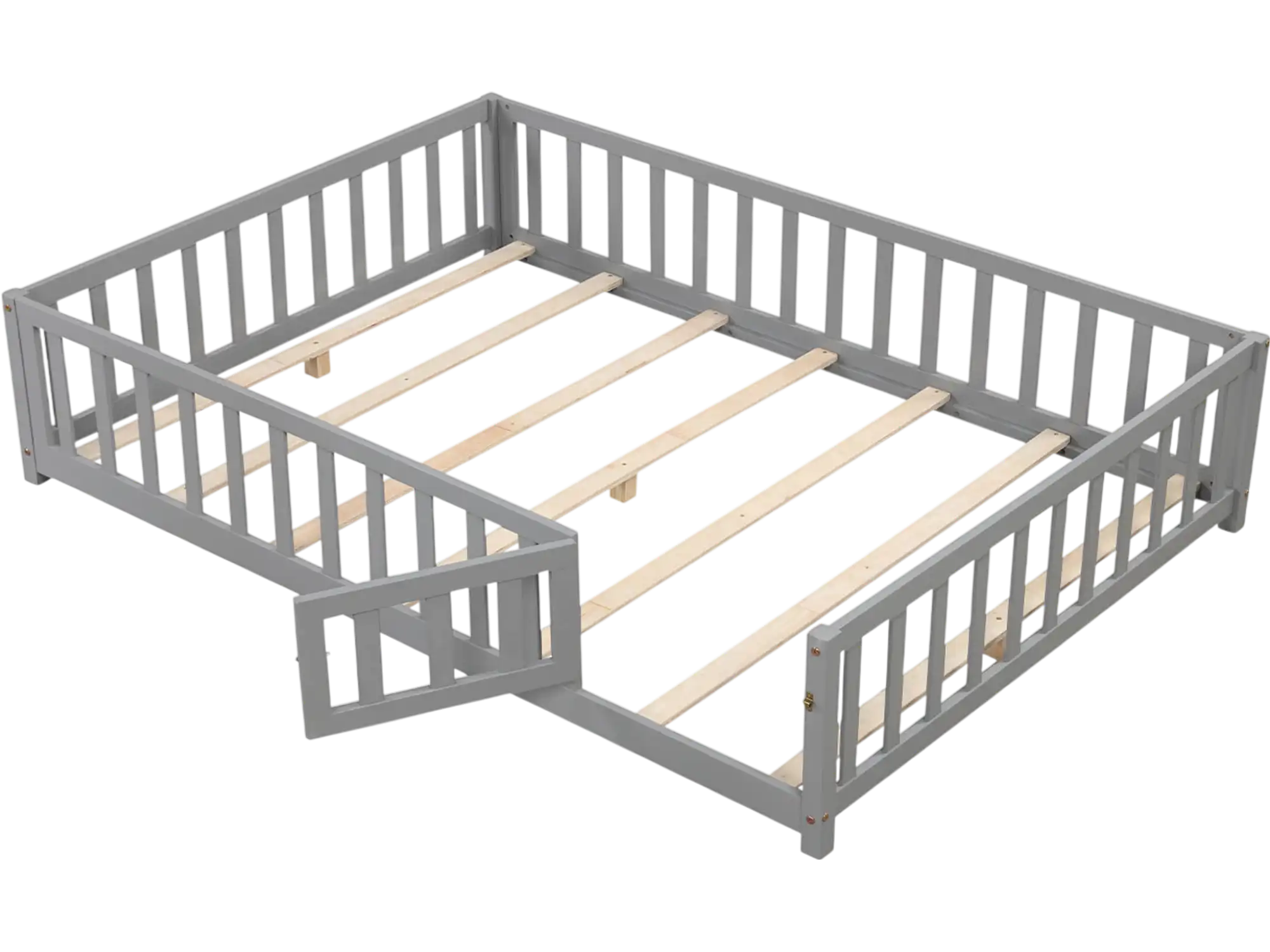 Costway Montessori Toddler Bed Frame w/ Full-Length Guardrails Safety Door Latch 328964715 New