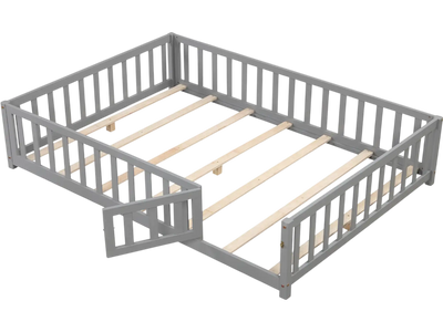 Costway Montessori Toddler Bed Frame w/ Full-Length Guardrails Safety Door Latch 328964715 New