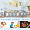 Montessori bed frame in gray with a clean modern design and full-length guardrails, enhancing children's safety and.