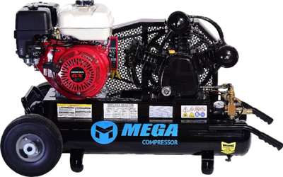 Mega Compressor MP-9010GE Air Compressor Twin Tank 10 Gallon 9 HP 150 PSI Gas Honda Engine Electric Start New