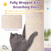 Sisal-covered scratching post from a multi-level cat tower, promoting healthy claws and furniture protection.