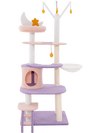 Multi-level cat tower showcasing a cozy moon and star decorated nest, perfect for snug naps and playful rest.