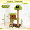Dimensions of the green Cute Cat Tree featuring a mushroom-shaped nest, climbing ladder, and spacious condo for indoor.