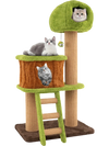 Cat tree featuring a mushroom-shaped nest, climbing ladder, and sisal scratching posts for indoor cats' play and rest.