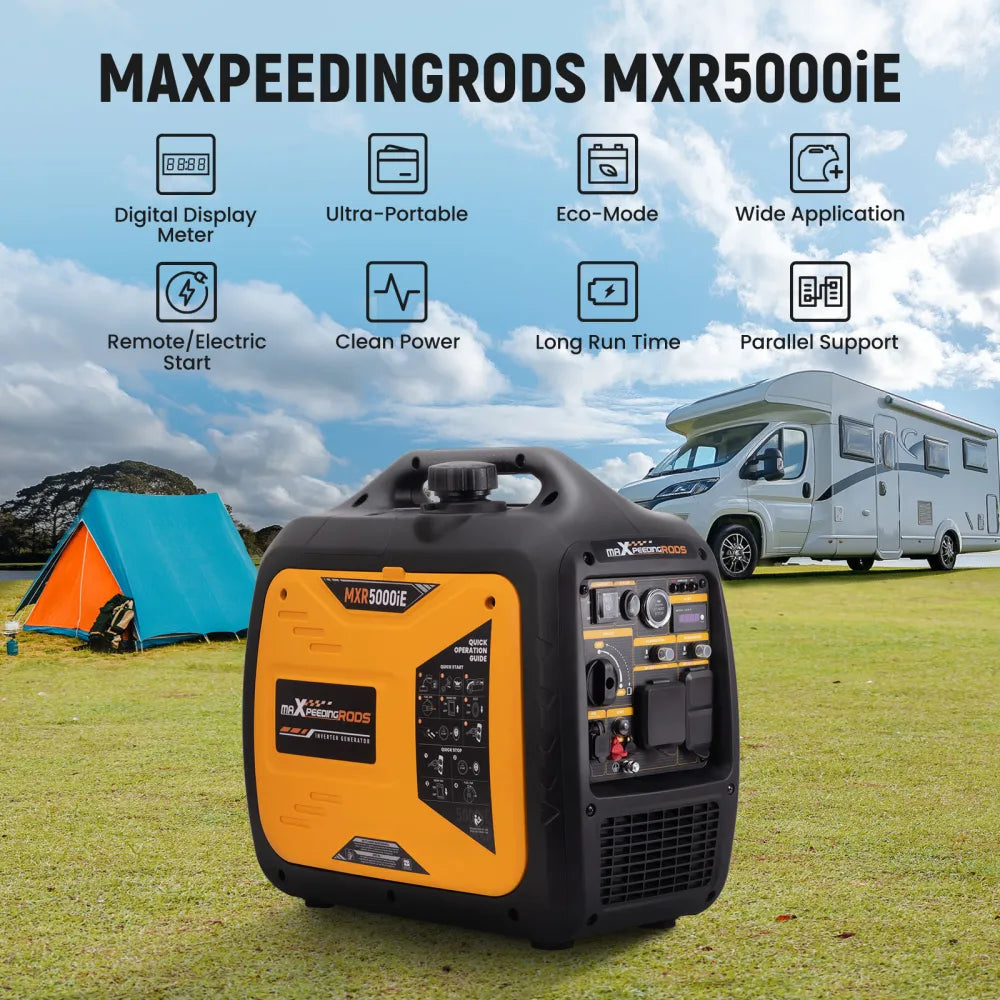 Maxpeedingrods MXR5000IE-US 3800W/5000W Inverter Generator Gas Low THD Remote Start CO Alert New