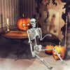 Life-size 5.4-foot Halloween skeleton with movable joints, perfect for spooky indoor or outdoor decorations.