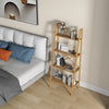 4-tier bamboo ladder bookshelf in natural finish, ideal for storage or as a plant stand in living room or office.