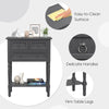 Narrow gray console table with three storage drawers and open bottom shelf, featuring easy-to-clean surface and firm.
