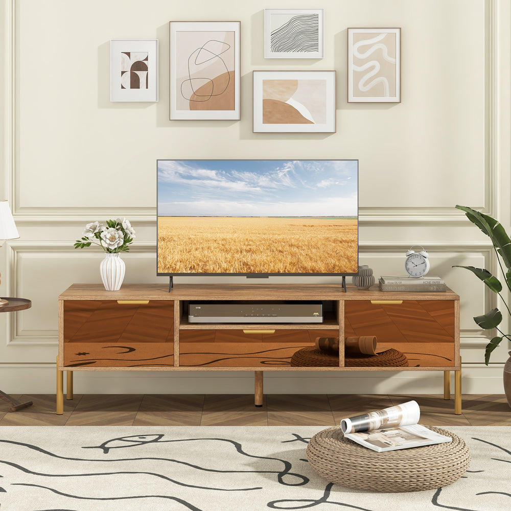 Mirrored TV stand showcasing a spacious tabletop and elegant design, perfect for TVs up to 65 inches in modern decor.