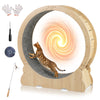 Large 40-inch cat exercise wheel with natural wood finish, carpeted surface, and lockable mechanism for indoor use.