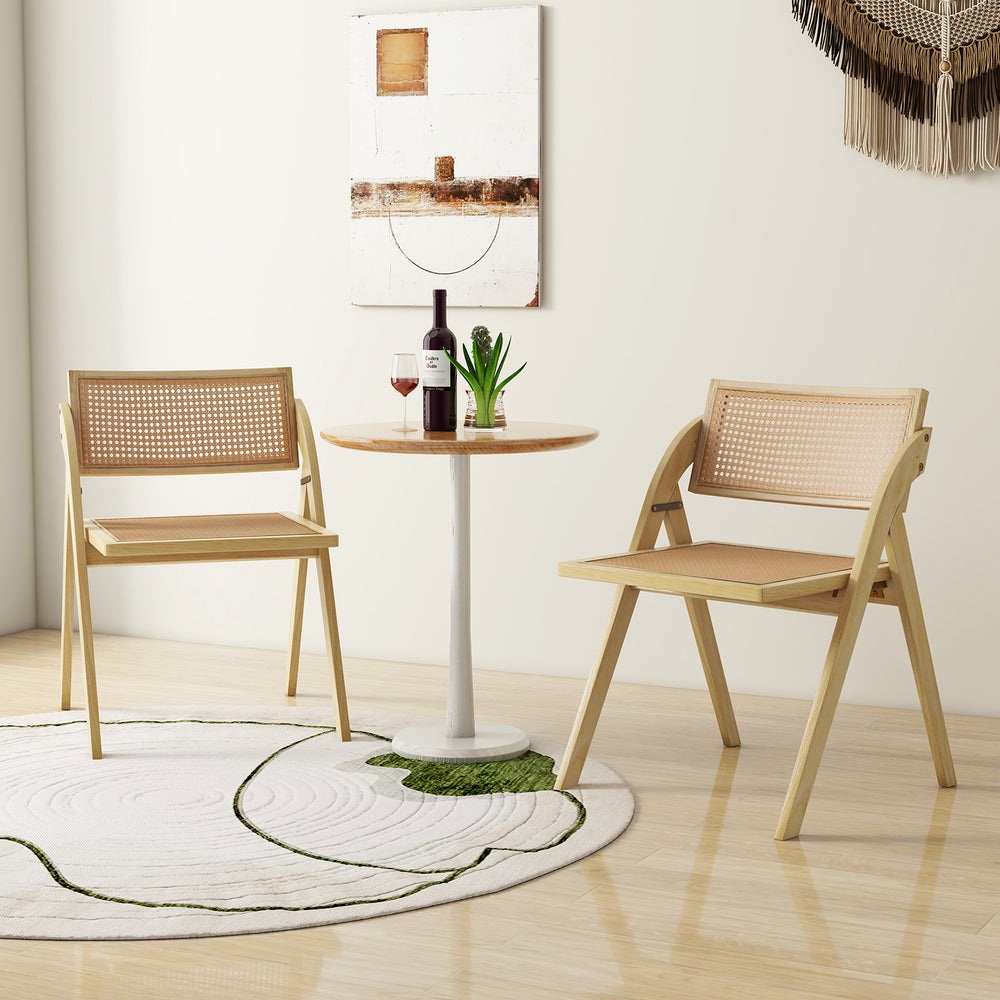 Foldable Dining Chairs Set of 2 with Woven Rattan Backrest-Natural - Gallery View 1 of 8