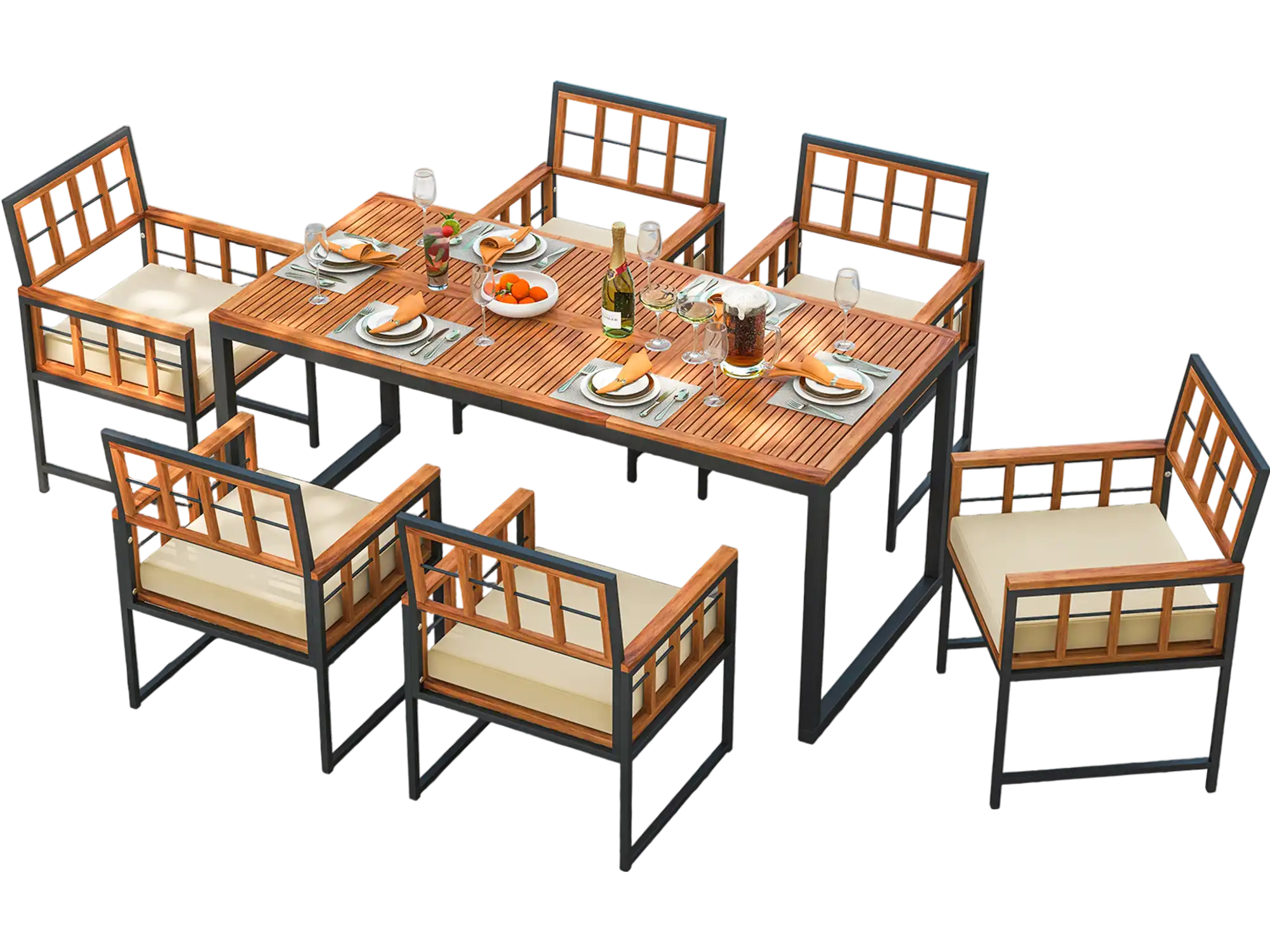 Costway 7-Piece Patio Acacia Wood Dining Set Cushions Umbrella Hole 17892435 New