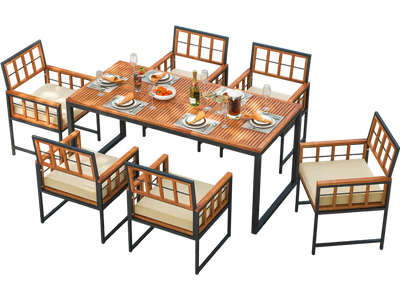 Costway 7-Piece Patio Acacia Wood Dining Set Cushions Umbrella Hole 17892435 New