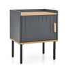 Gray nightstand with raised edge and wooden handle, featuring a single door cabinet, ideal for stylish storage in small.