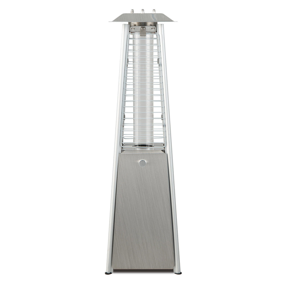 Portable stainless steel tabletop patio heater with glass tube, 10,000 BTU, compact design for outdoor use.